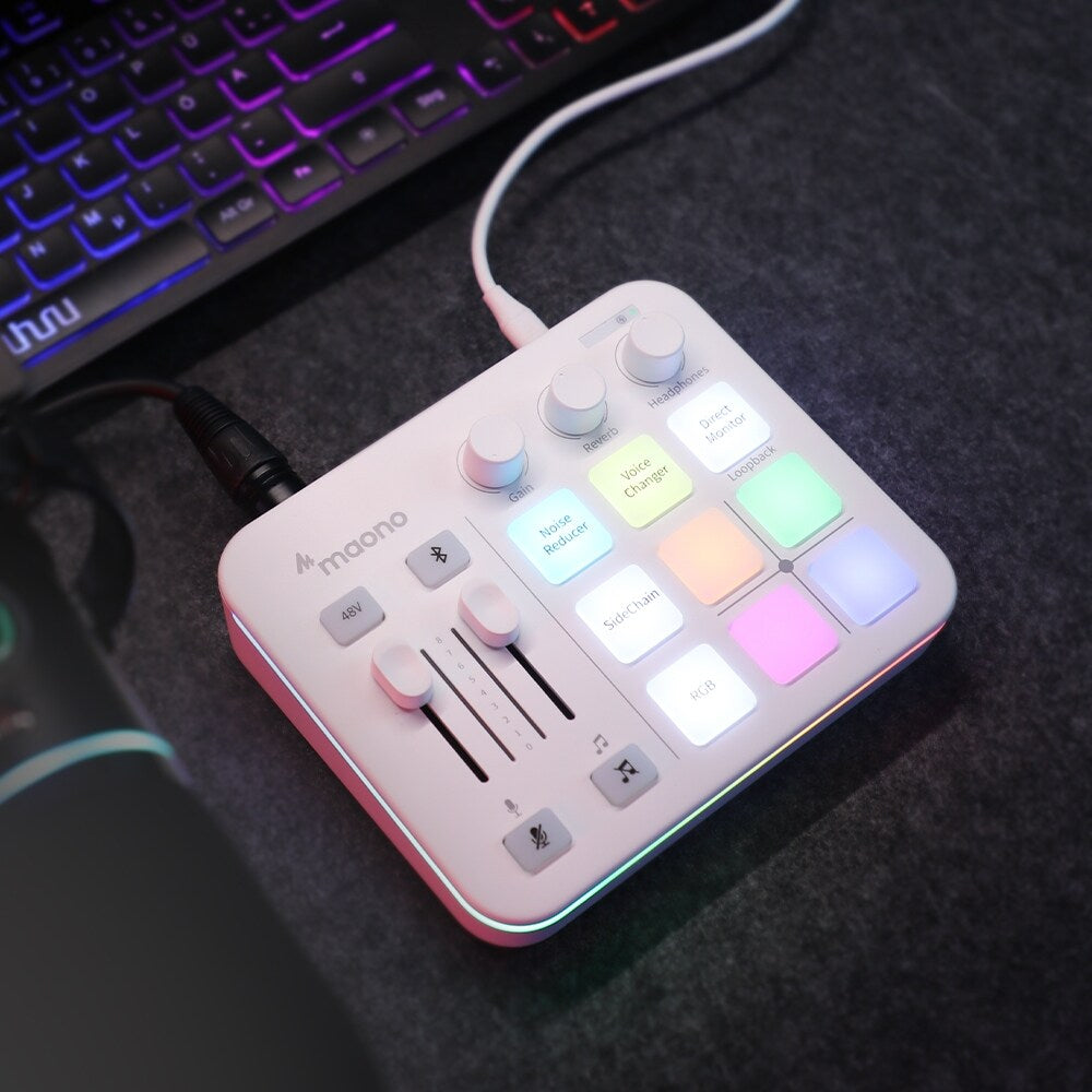 White Maono G1 Neo Gaming Mixer Sound Card Audio