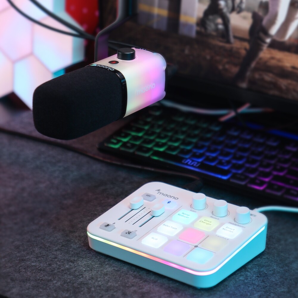 White Maono G1 Neo Gaming Mixer Sound Card Audio