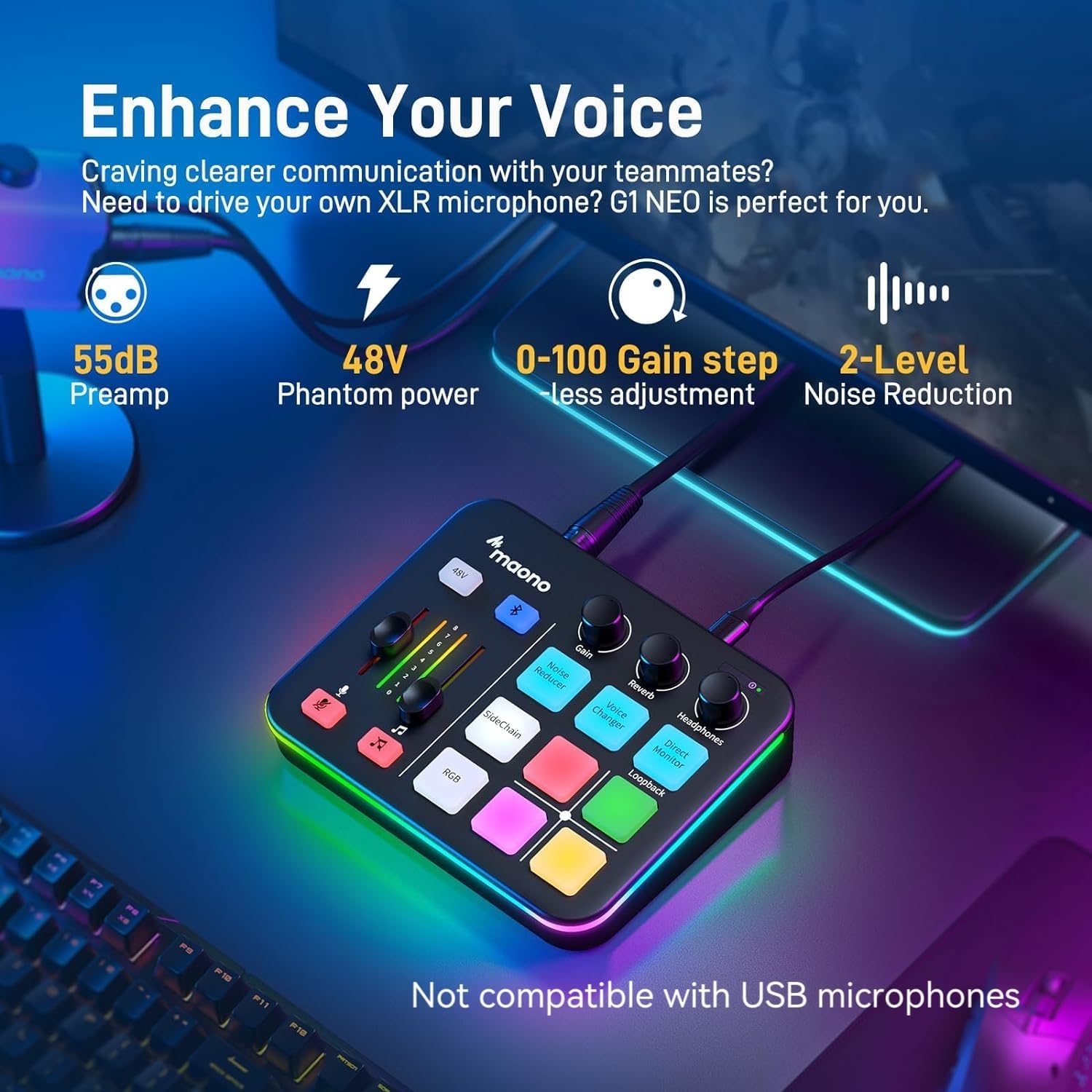 Black Maono G1 Neo Gaming Mixer Sound Card Audio