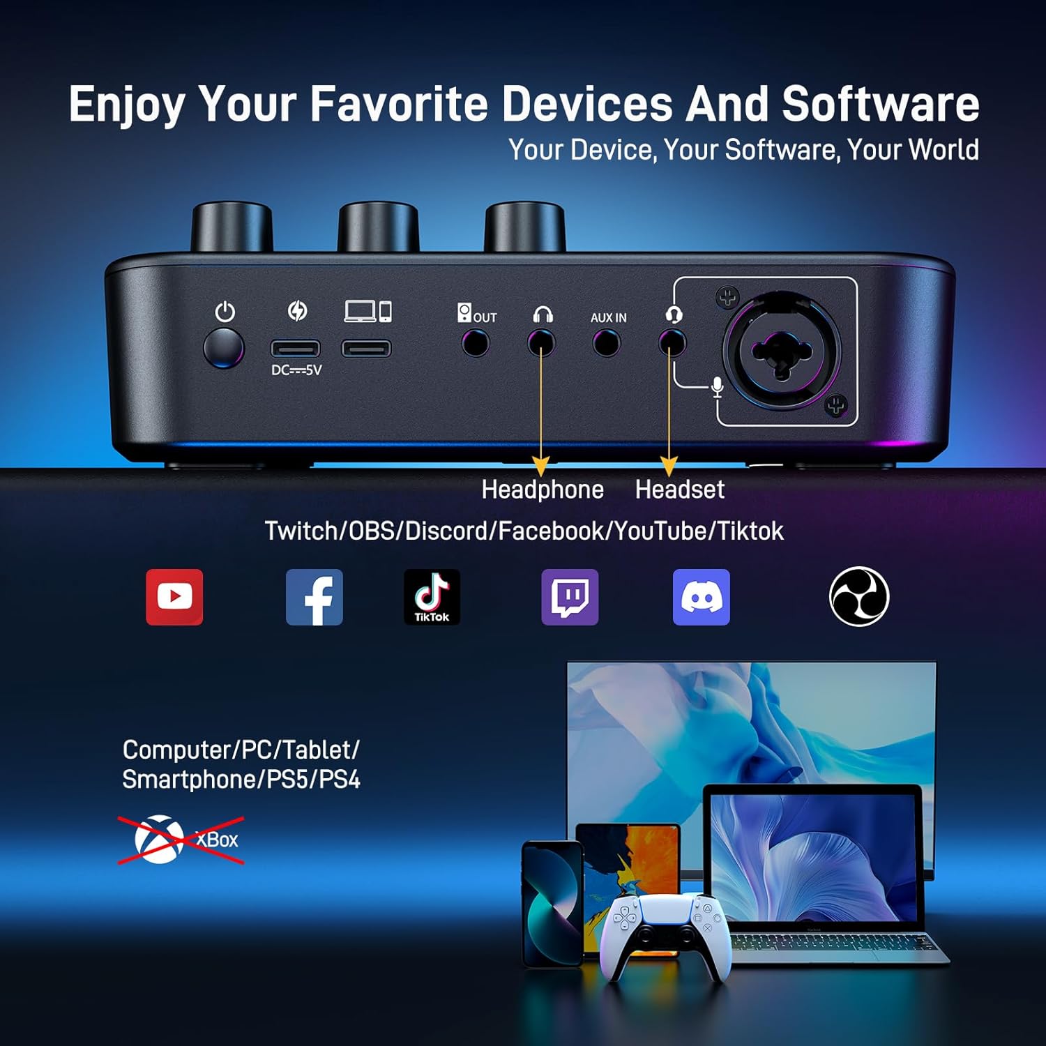 Black Maono G1 Neo Gaming Mixer Sound Card Audio