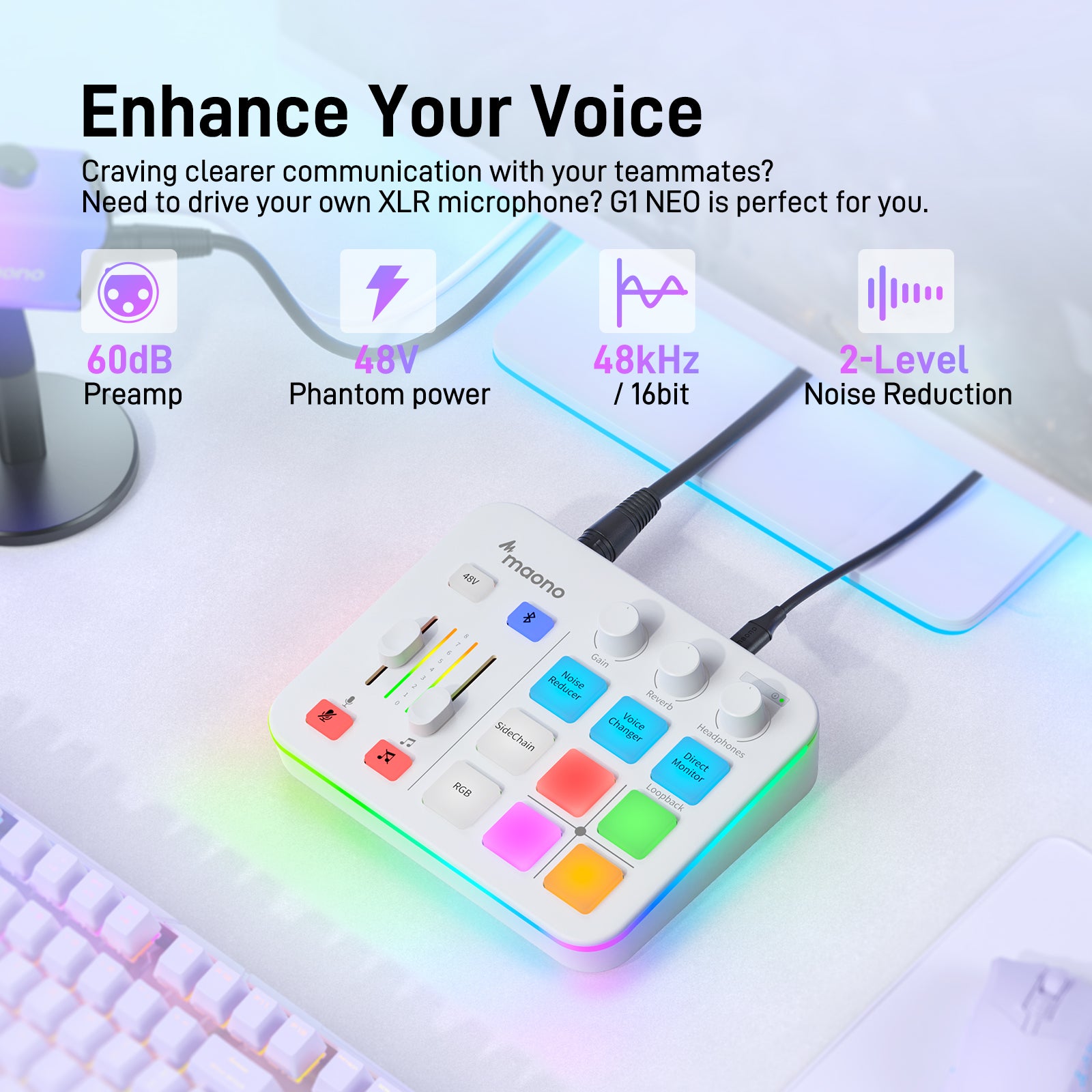 White Maono G1 Neo Gaming Mixer Sound Card Audio