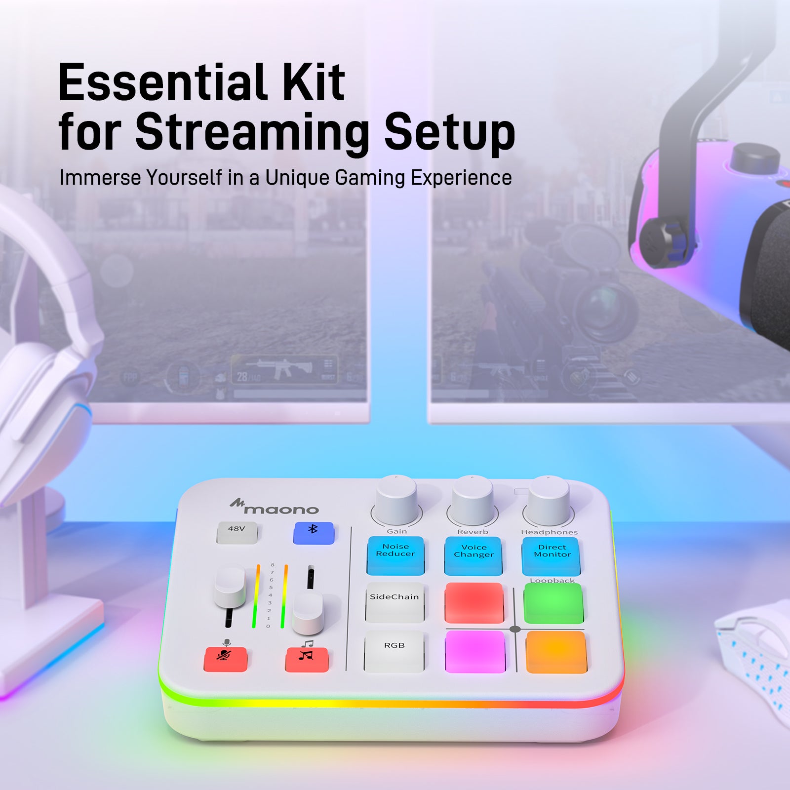 White Maono G1 Neo Gaming Mixer Sound Card Audio