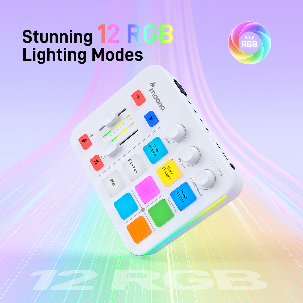 White Maono G1 Neo Gaming Mixer Sound Card Audio