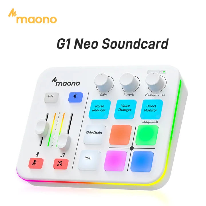 White Maono G1 Neo Gaming Mixer Sound Card Audio